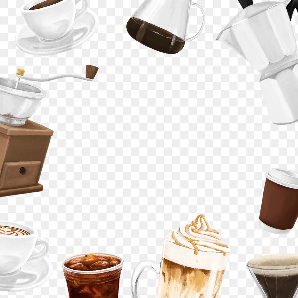 Coffee frame png, aesthetic illustration, transparent background