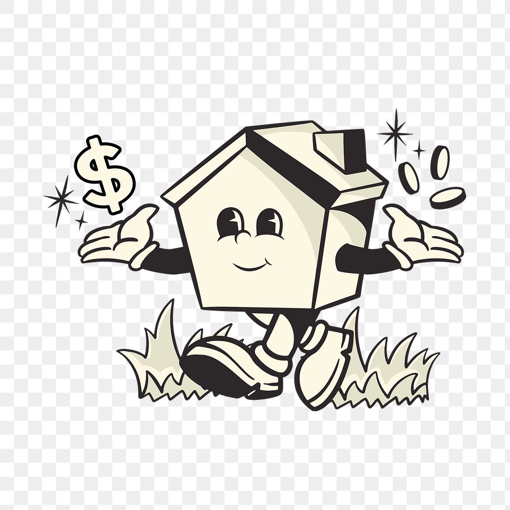 House mortgage png, retro illustration, transparent background