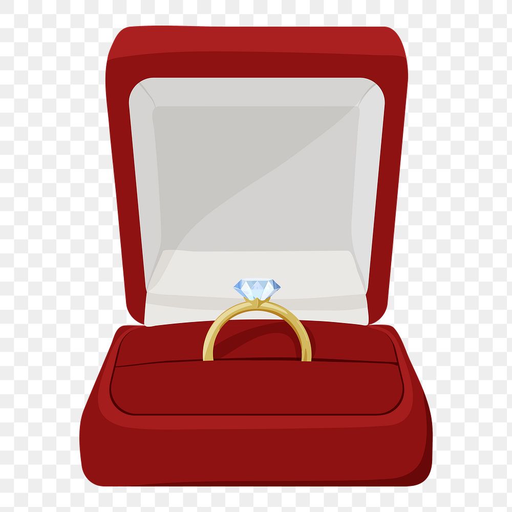 Wedding ring png red velvet box illustration, transparent background