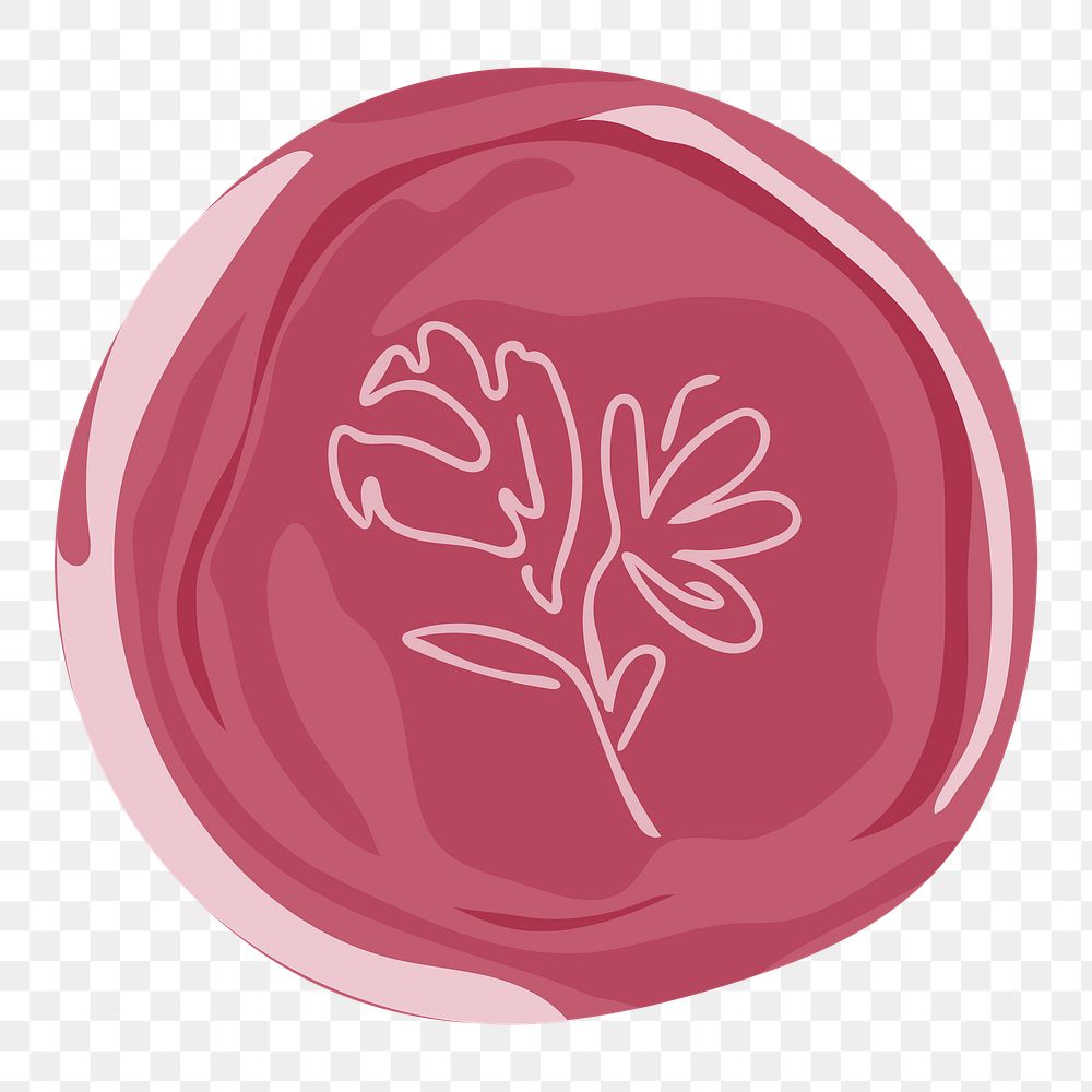Red floral png wax seal illustration, transparent background