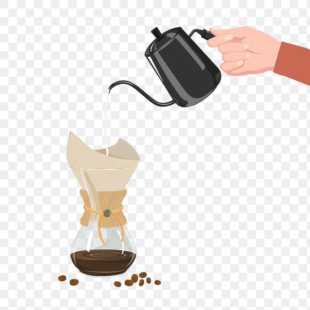 PNG coffee making process,  transparent background