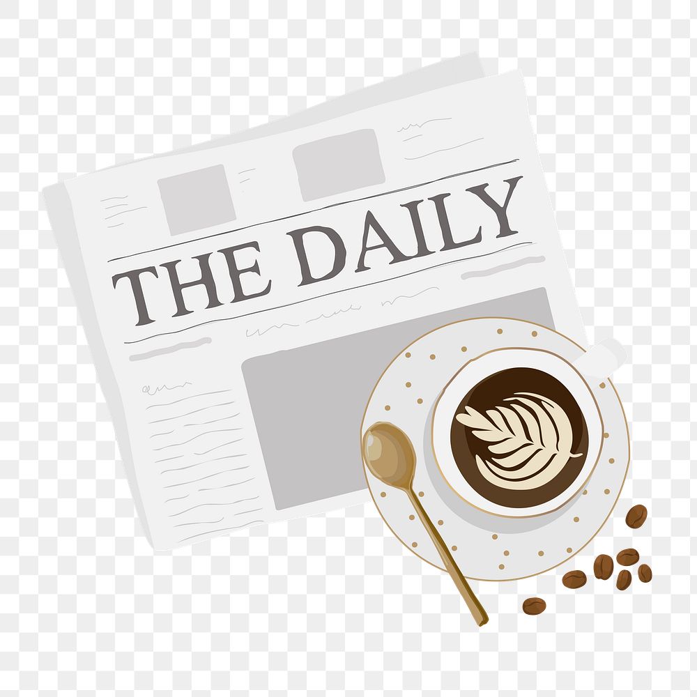Newspaper & Coffee png,  transparent background
