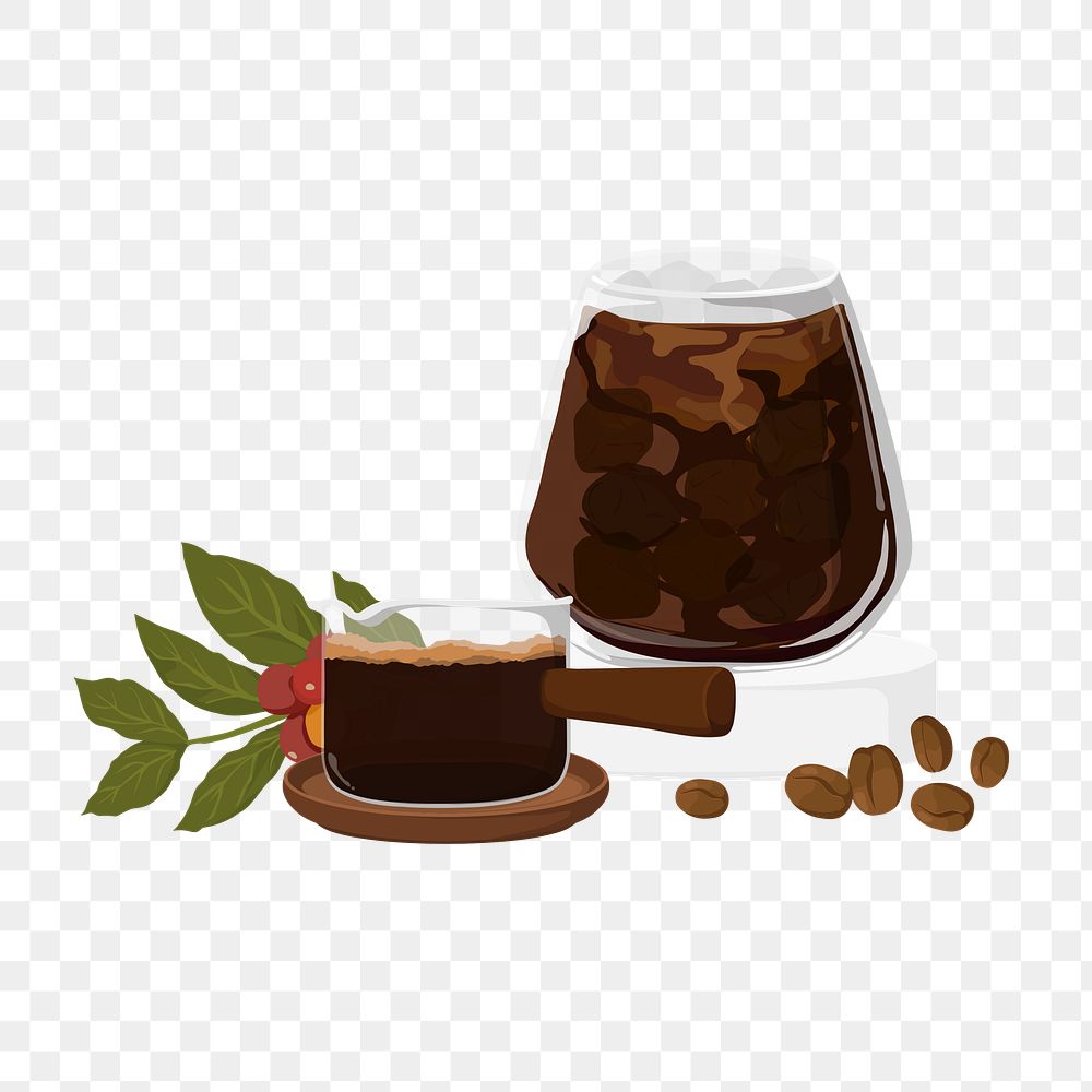 Black coffee png morning drink illustration, transparent background