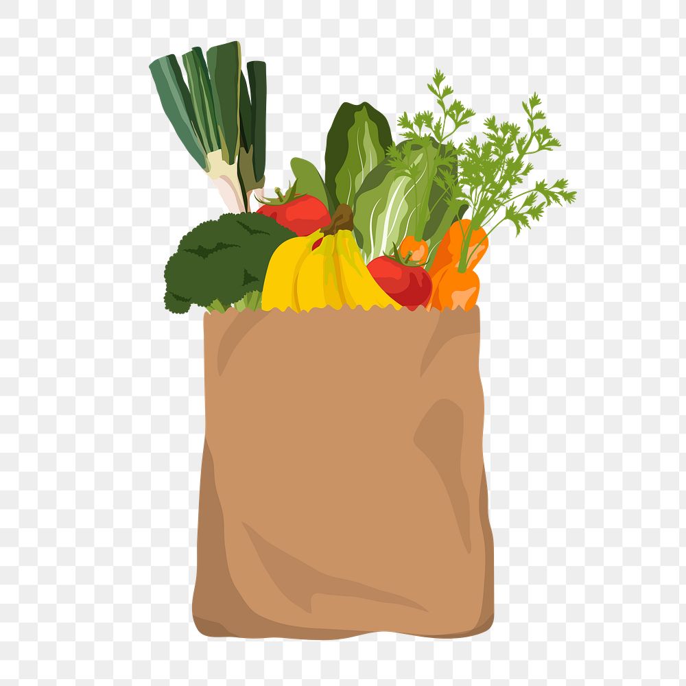 Healthy food png grocery bag illustration, transparent background