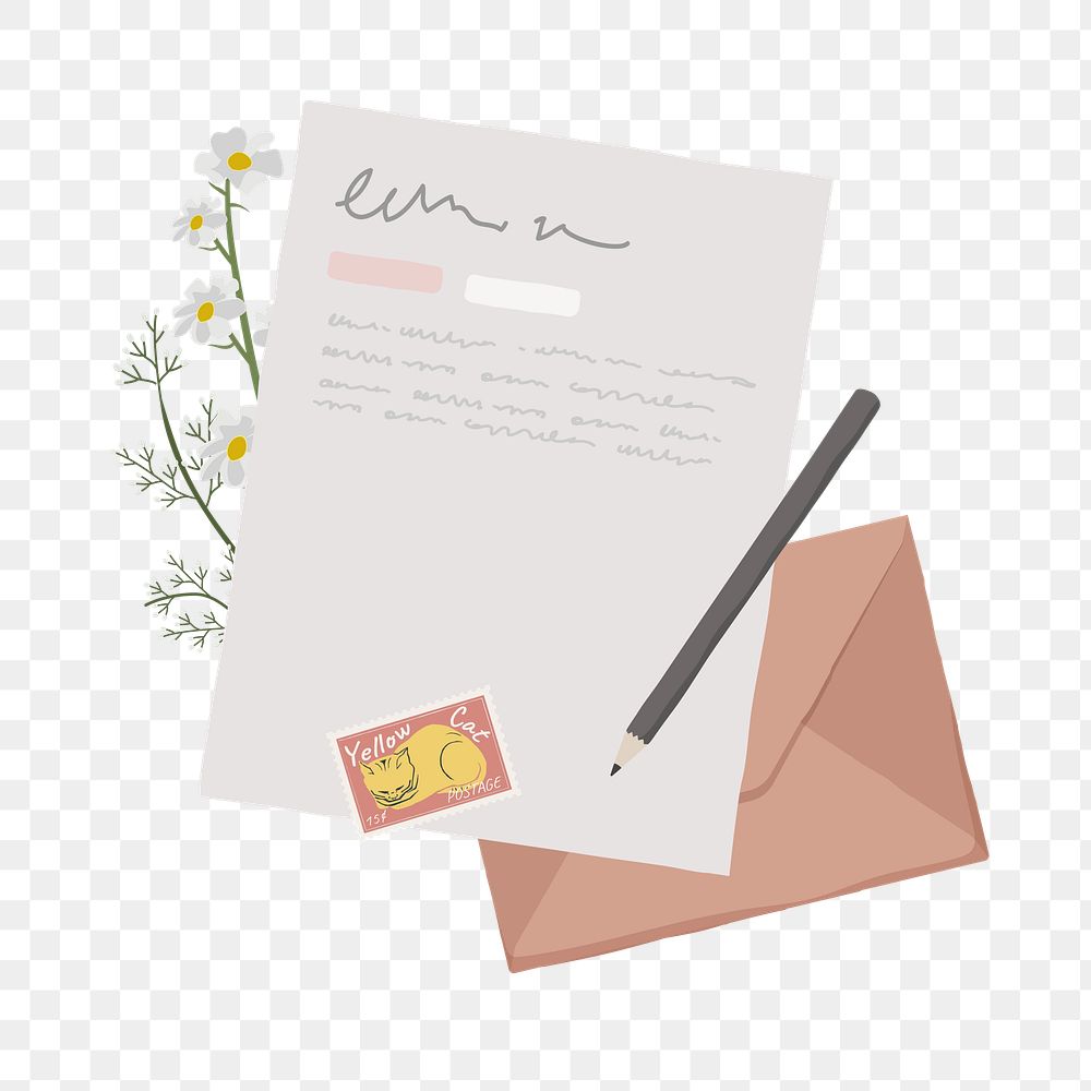 Handwritten letter png aesthetic stationery, transparent background