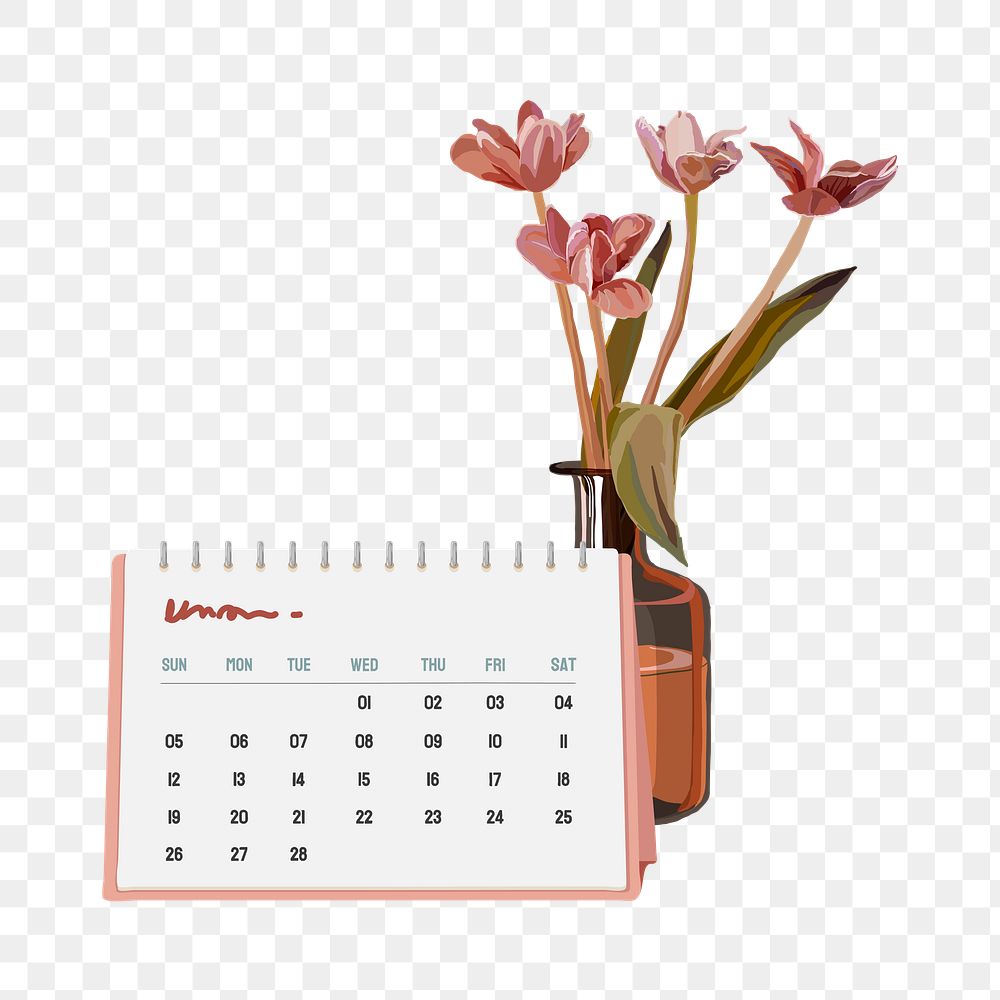 Desk calendar png feminine, transparent background