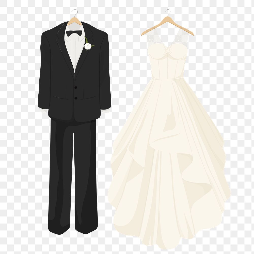 Wedding attire png bride & groom fashion illustration, transparent background