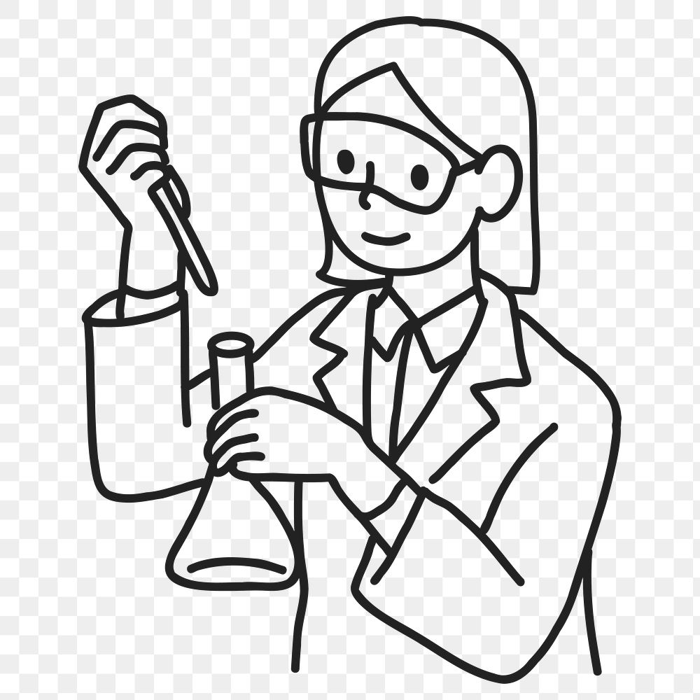 PNG Young female scientist working in lab line art sticker, transparent background
