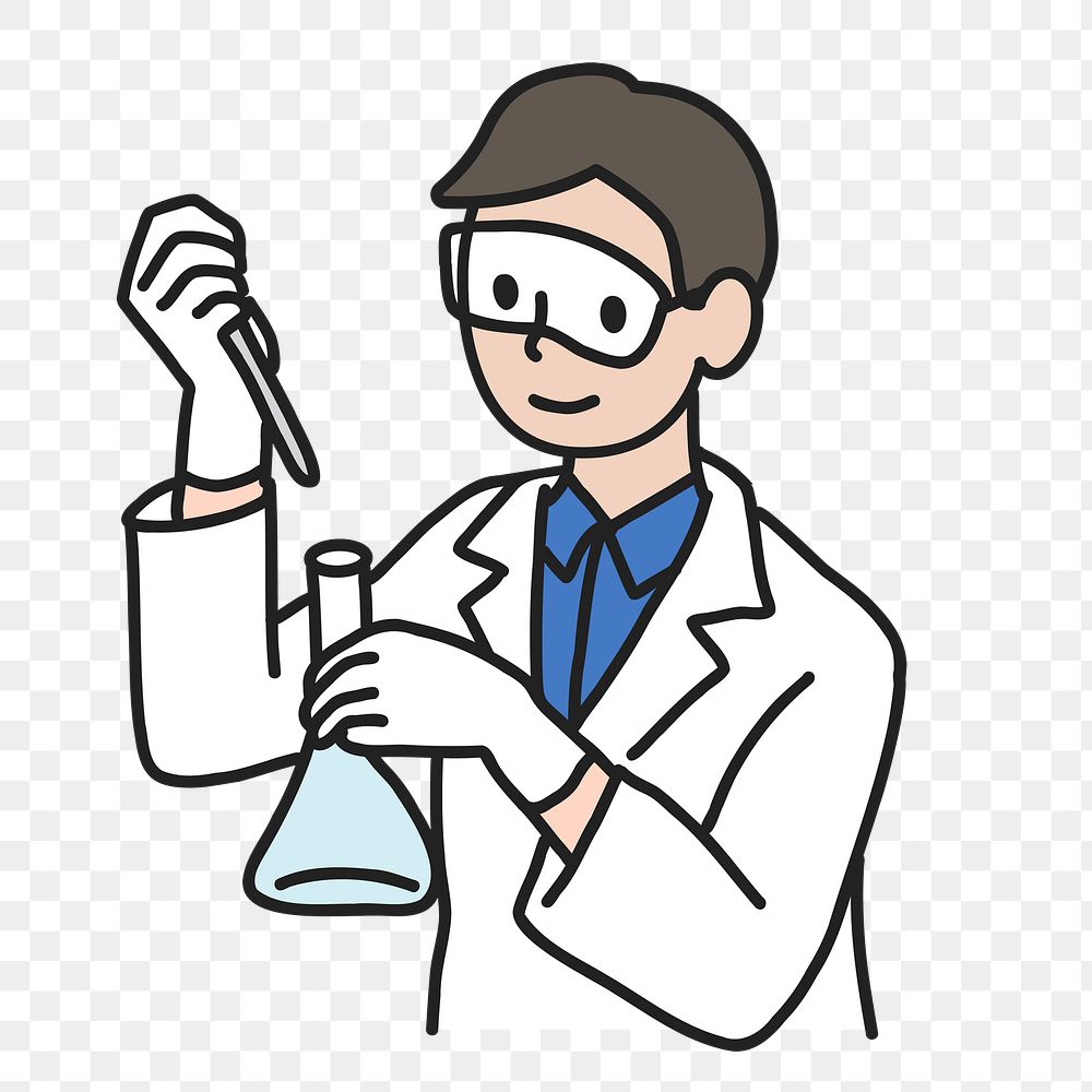 PNG Young male scientist working in lab sticker, transparent background