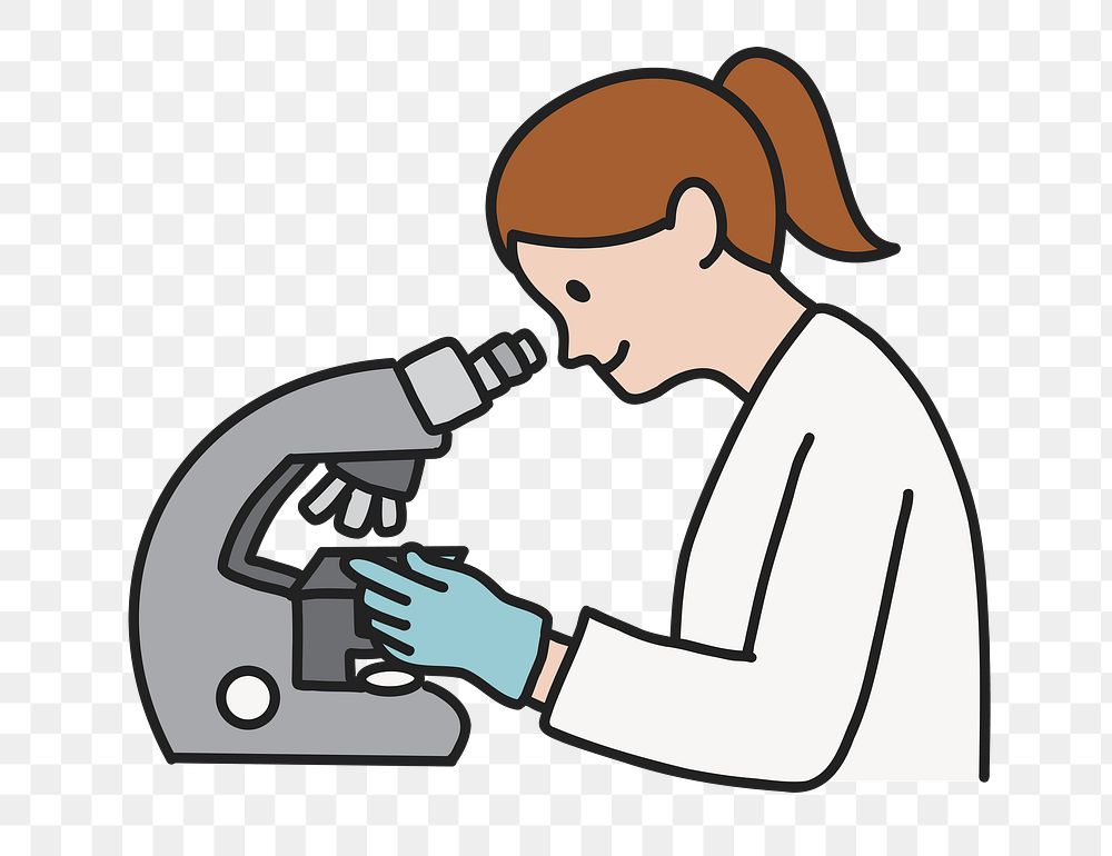 PNG Female lab technician looking through microscope in laboratory sticker, transparent background