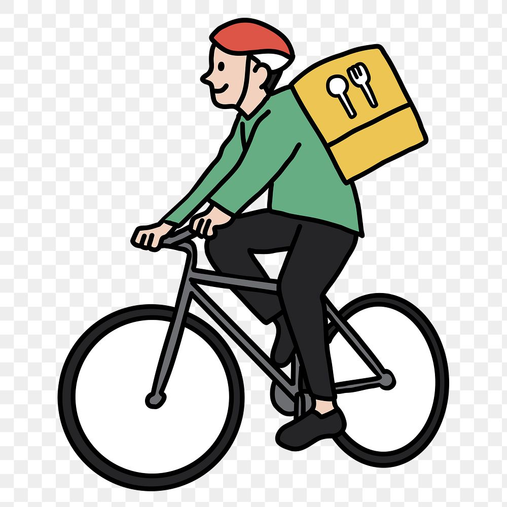 PNG Bicycle food delivery man sticker, transparent background