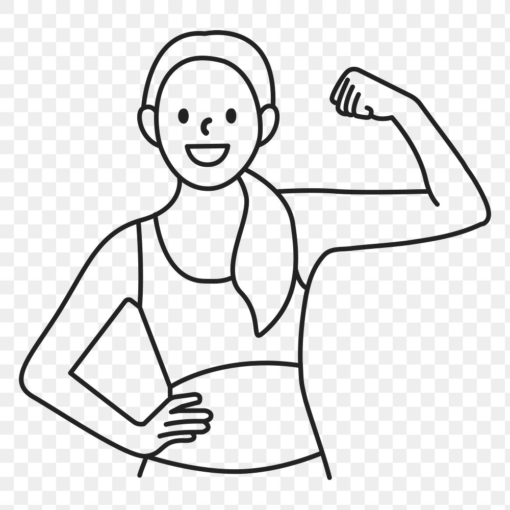 PNG Woman workout line art sticker, transparent background