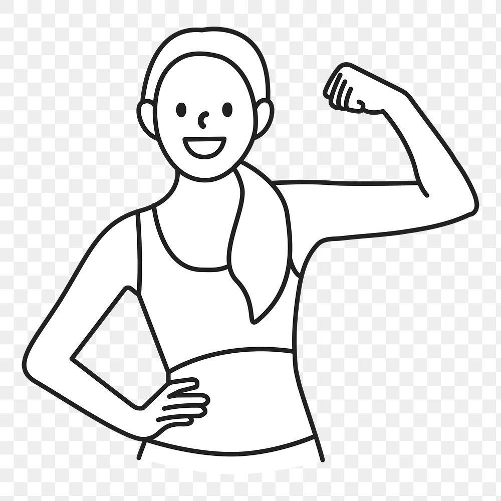 PNG Woman workout flat line sticker, transparent background