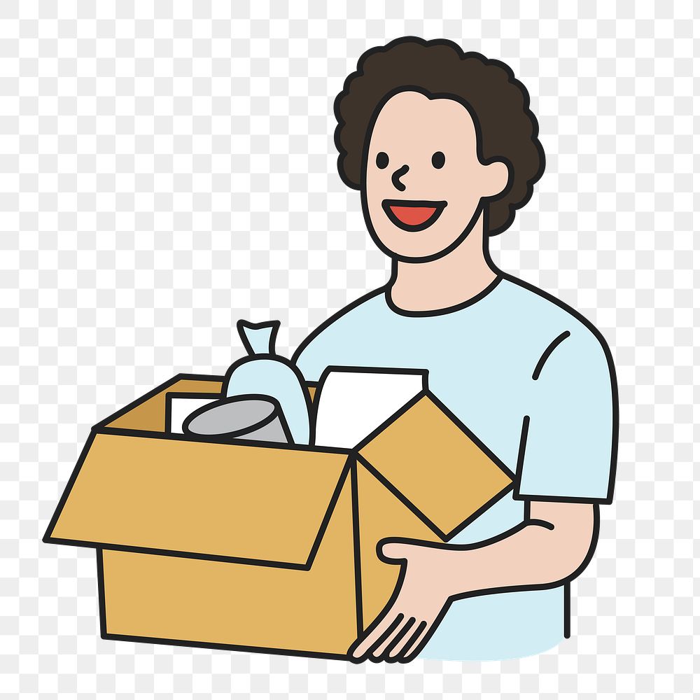 PNG Man holding moving box, collage element, transparent background