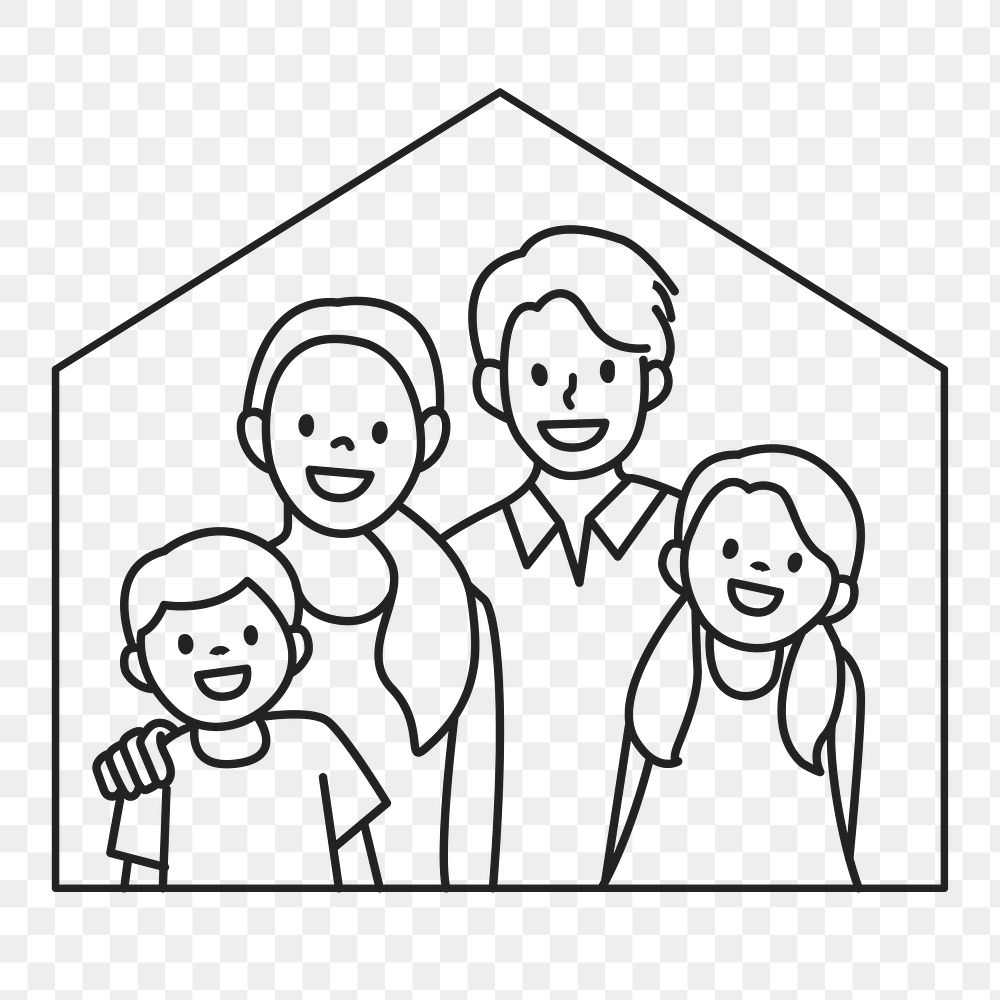 PNG Happy home family line art, collage element, transparent background