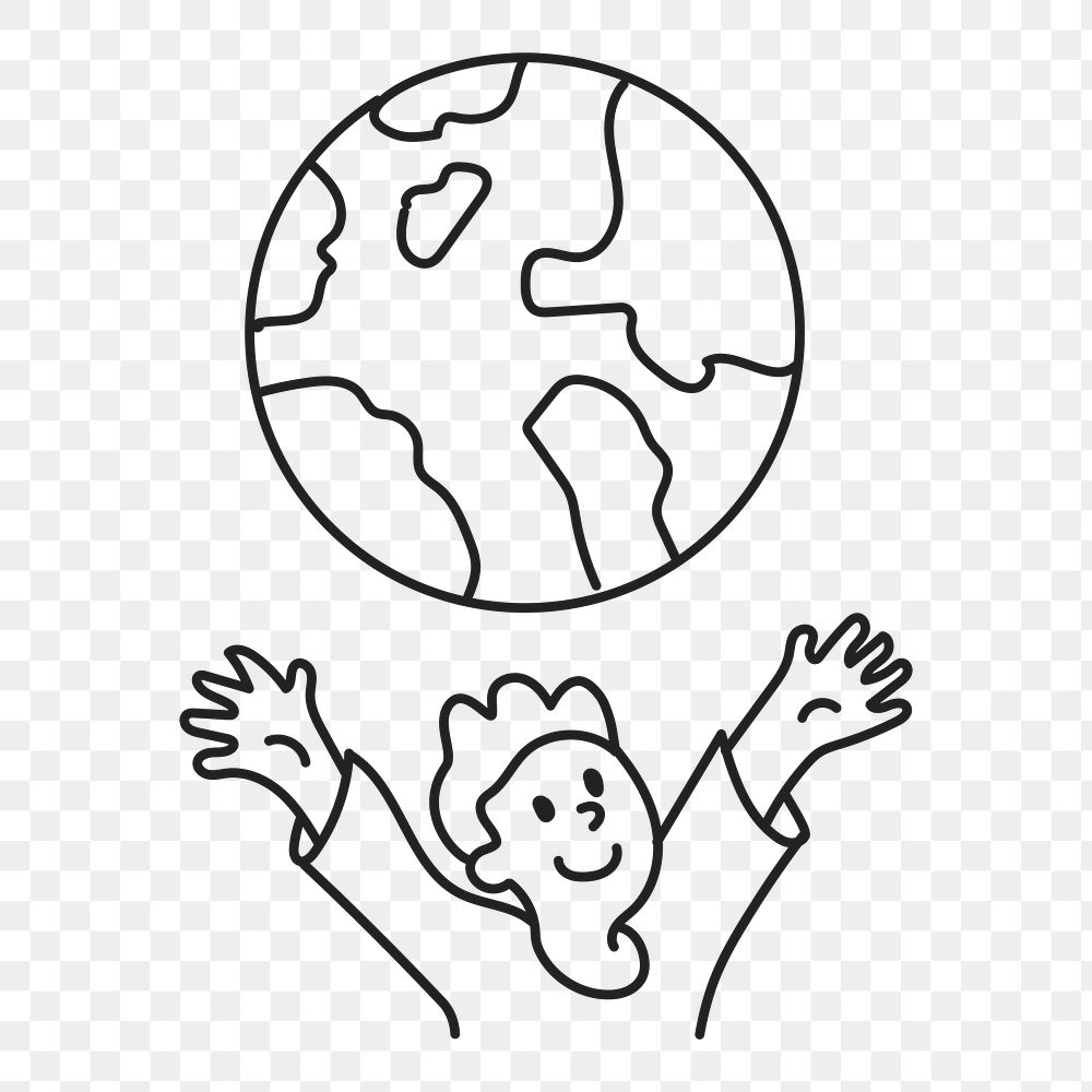 PNG Kid save the planet line art sticker, transparent background