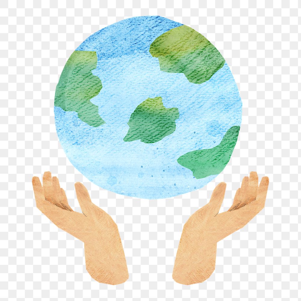 PNG Hands presenting globe, environment paper craft, transparent background