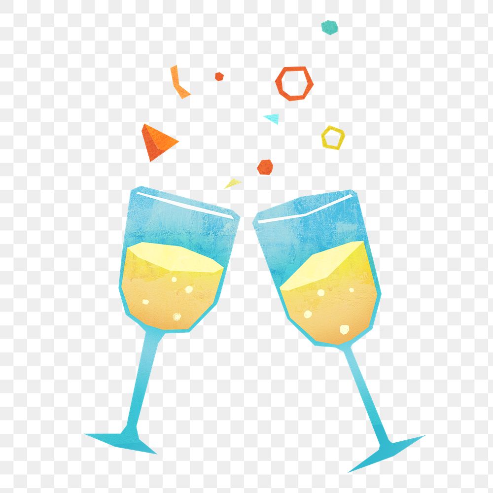 PNG Clinking champagne glasses, celebration paper craft element, transparent background