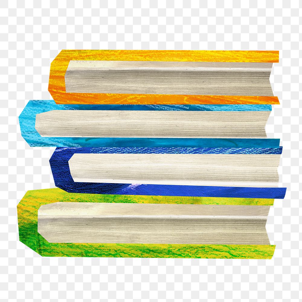 Stacked books png, education paper craft element, transparent background