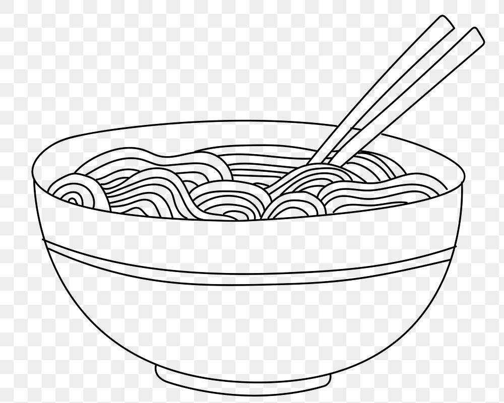 Noodle bowl png line art, transparent background