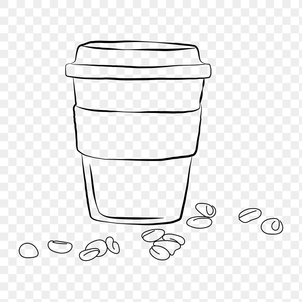 Coffee cup png line art, transparent background