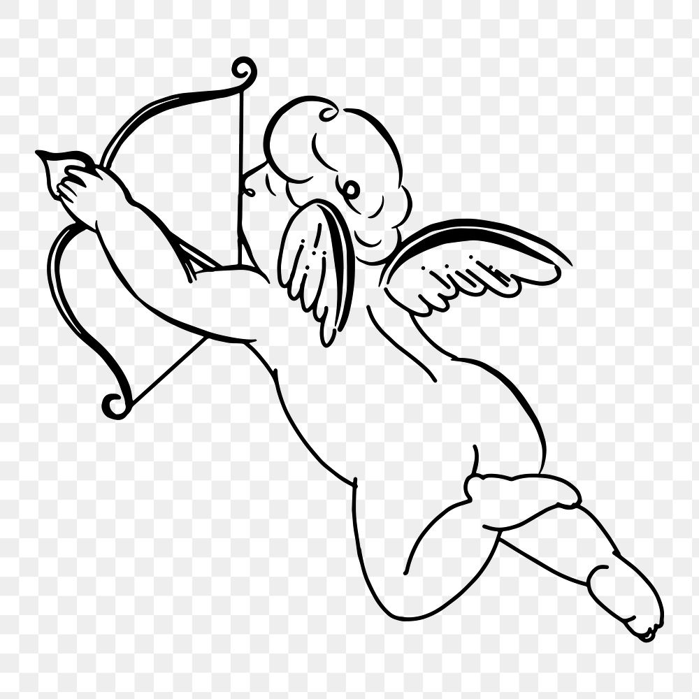 Cupid png line art, transparent background