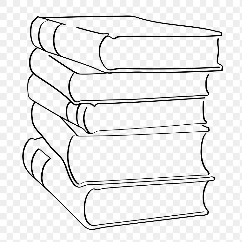 Book stack png line art, transparent background