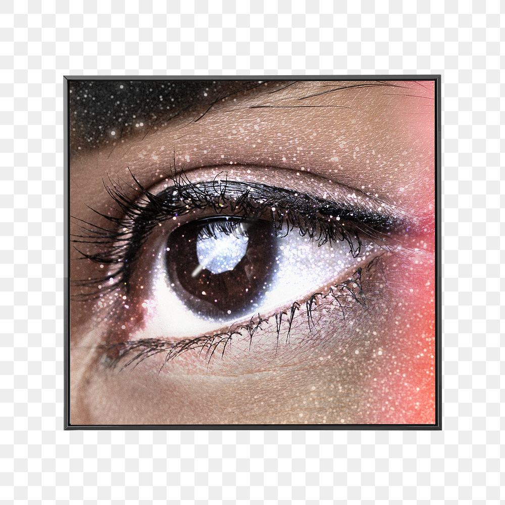 PNG Woman's galactic eyes, sparkly makeup, transparent background