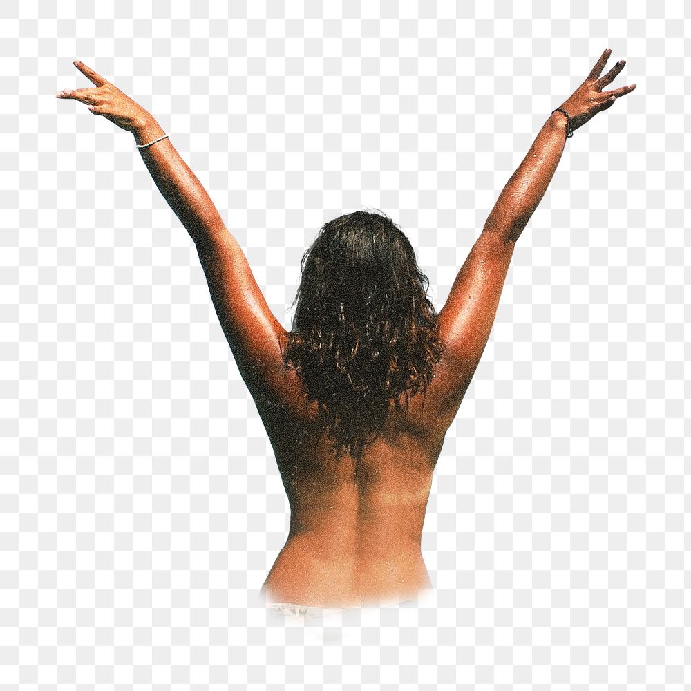 PNG Carefree Summer woman, rear view, transparent background