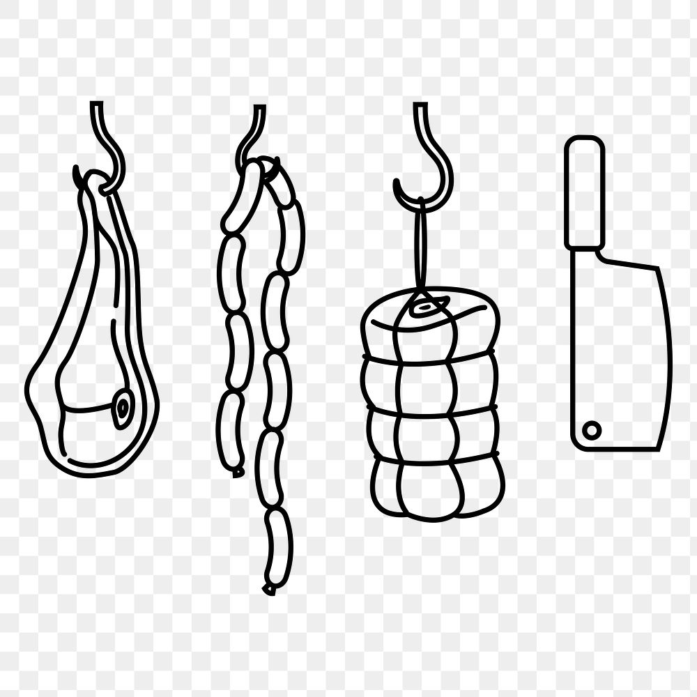 Butcher shop png line art, transparent background