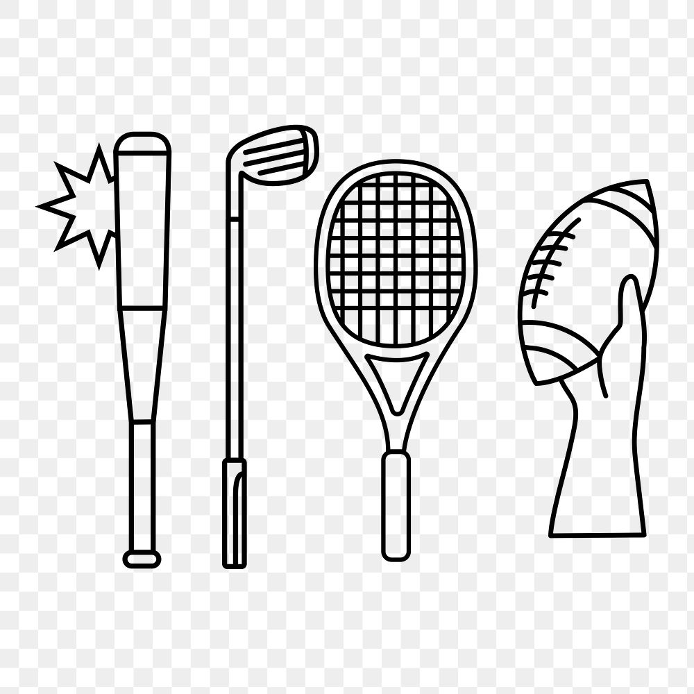 Sport equipment png line art, transparent background