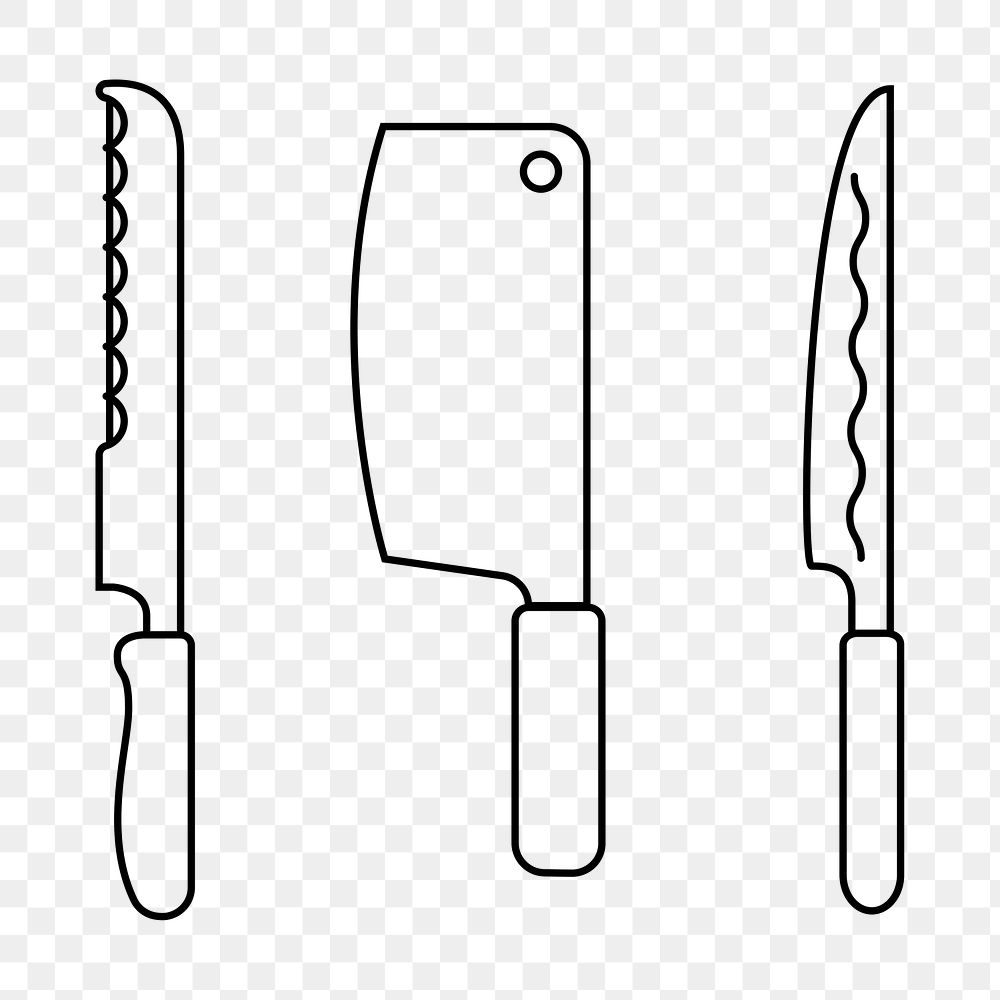 Kitchen knives png line art, transparent background