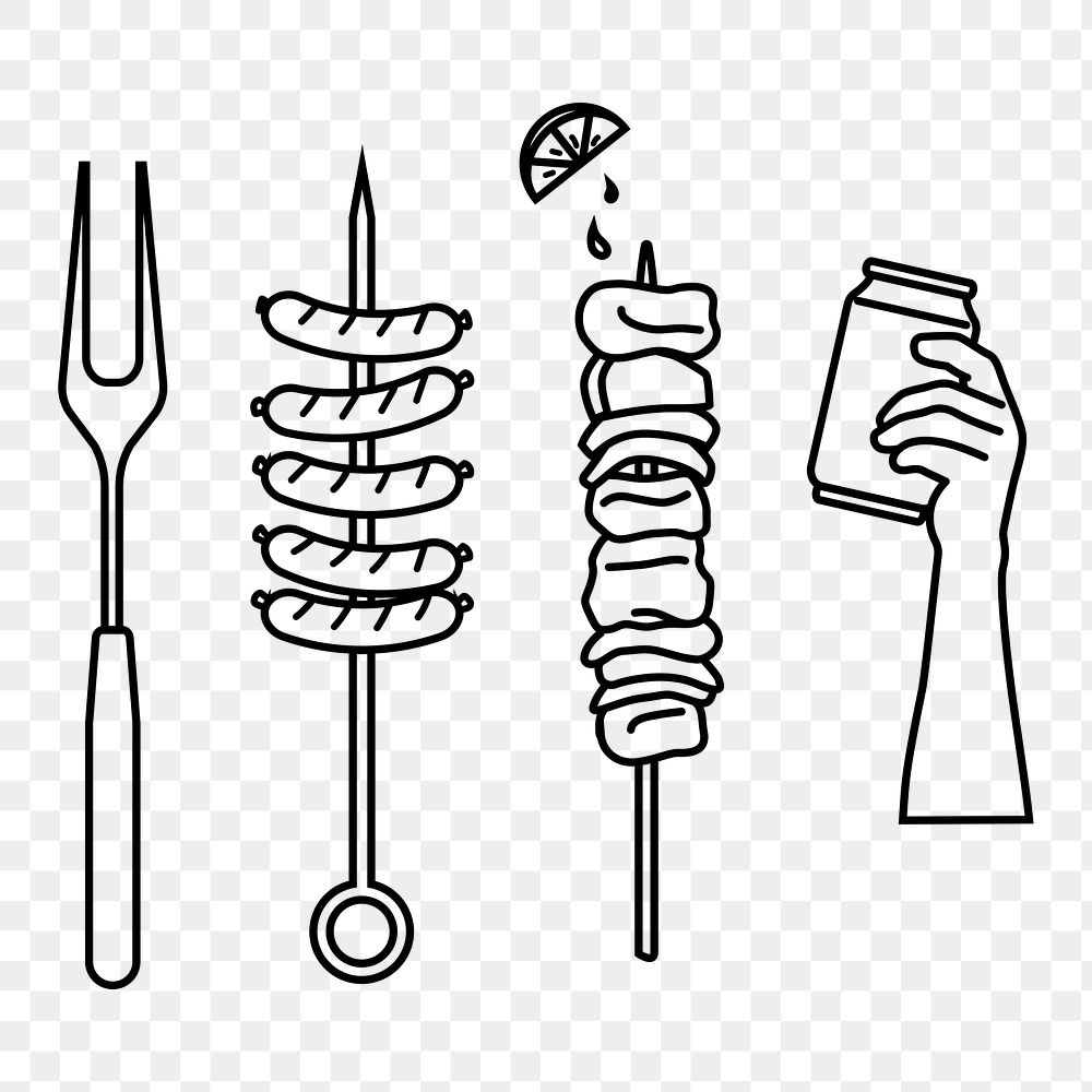 Barbecue party png line art, transparent background