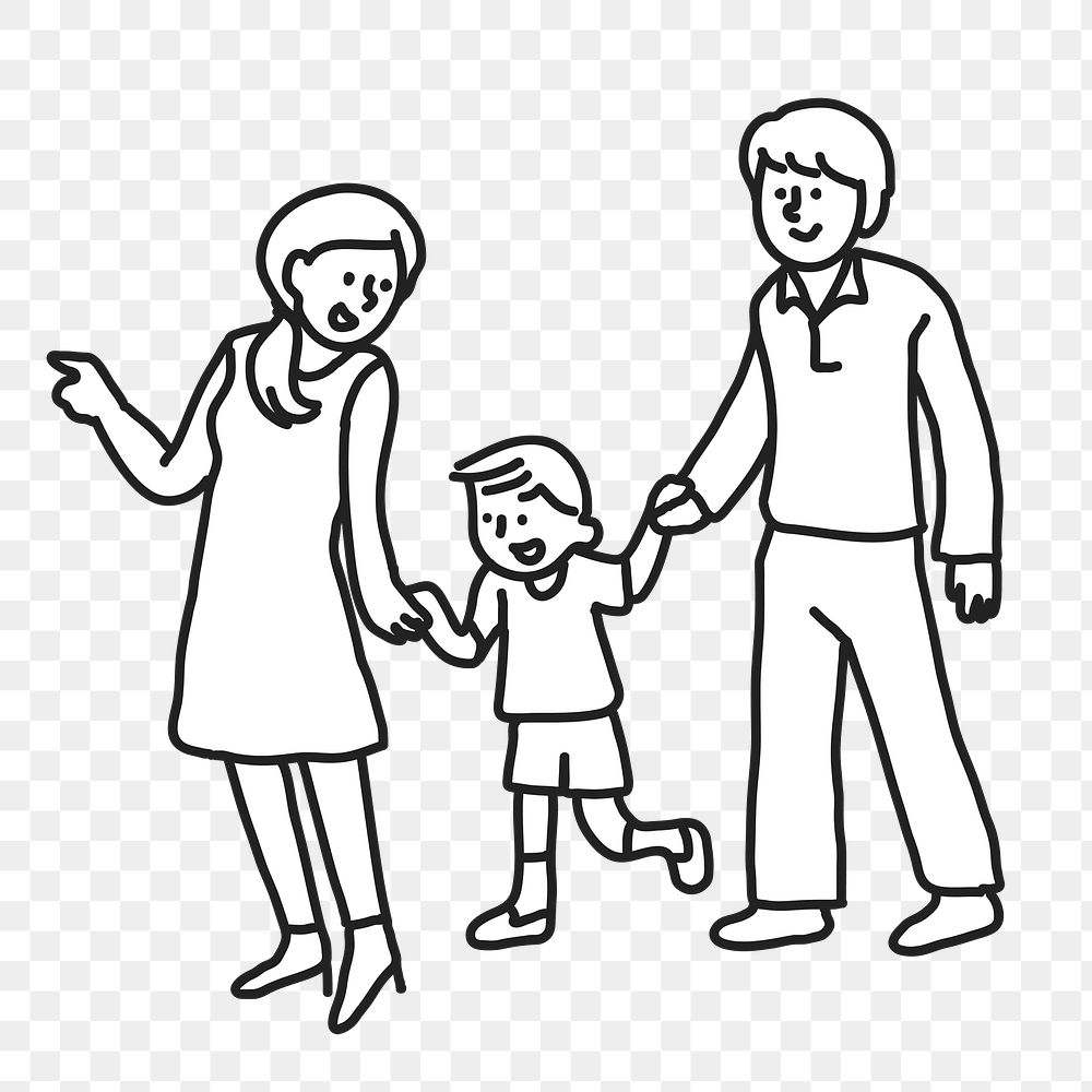 PNG Family walk mother father son flat line sticker, transparent background
