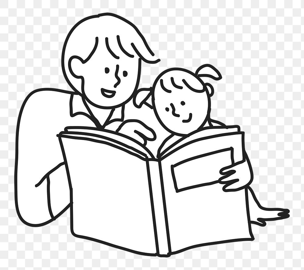 PNG Reading time with dad flat line sticker, transparent background