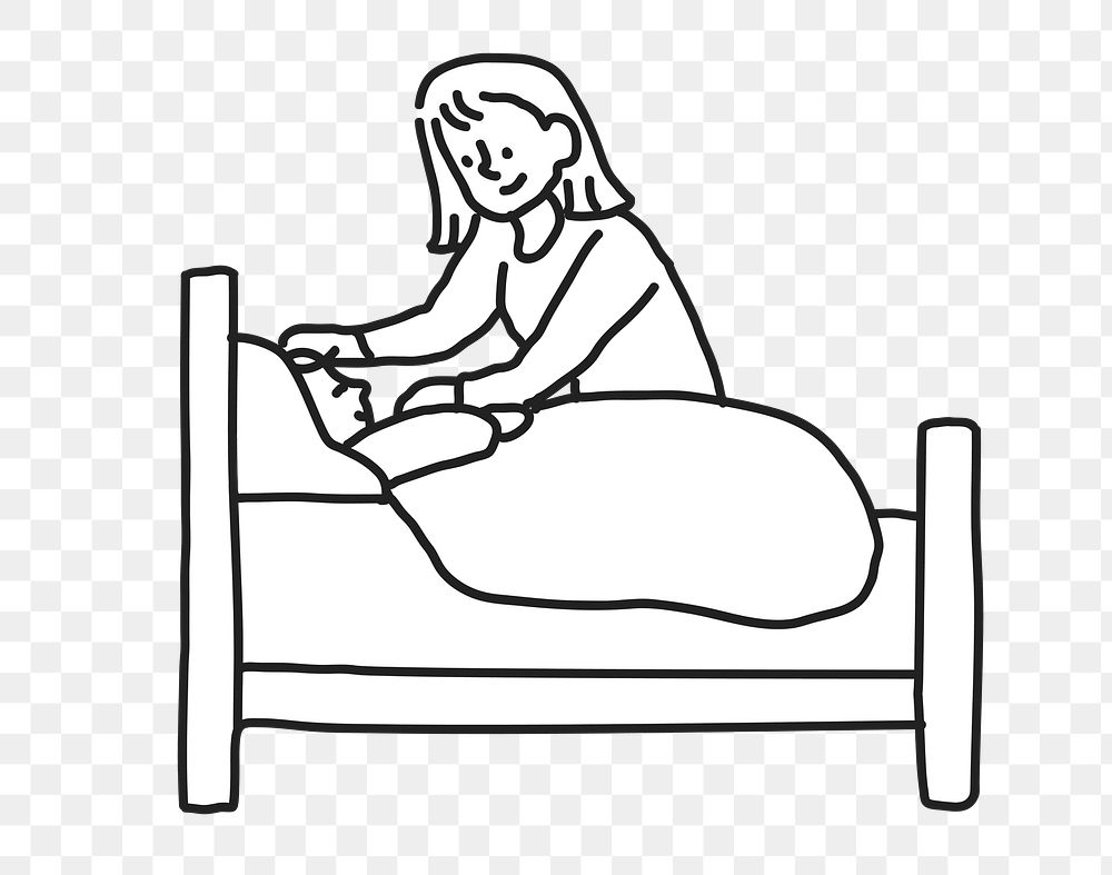 PNG Mother taking care of sick kid line drawing sticker, transparent background