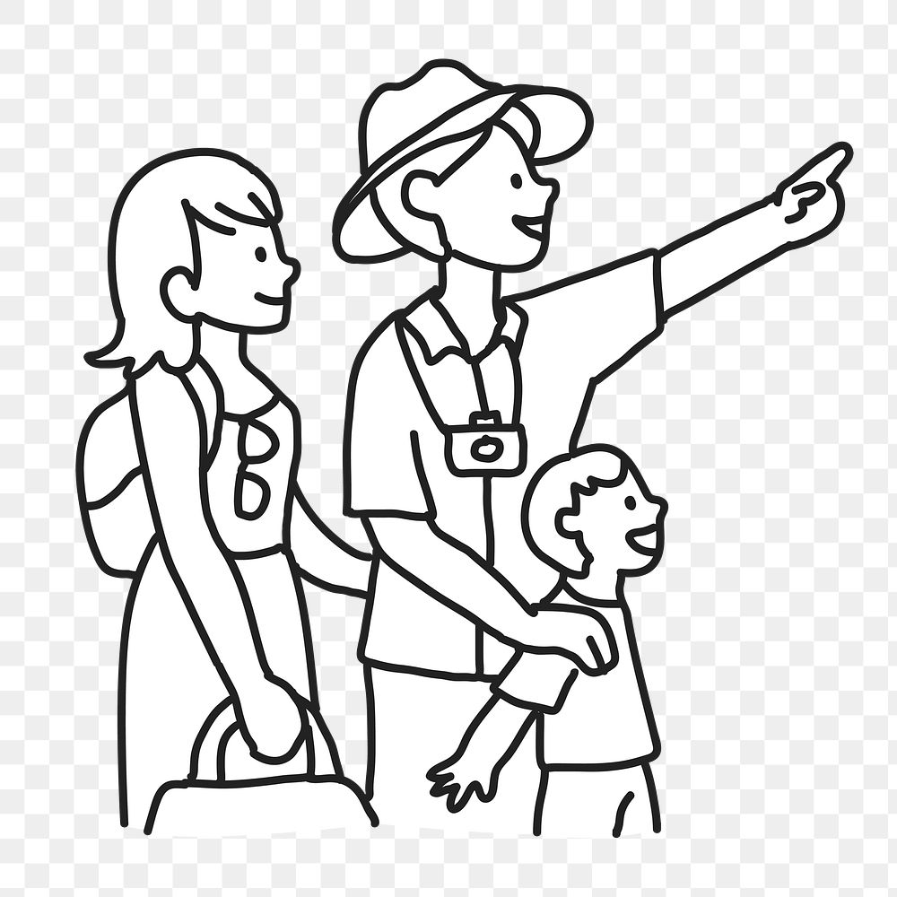 PNG Family vacation flat line sticker, transparent background