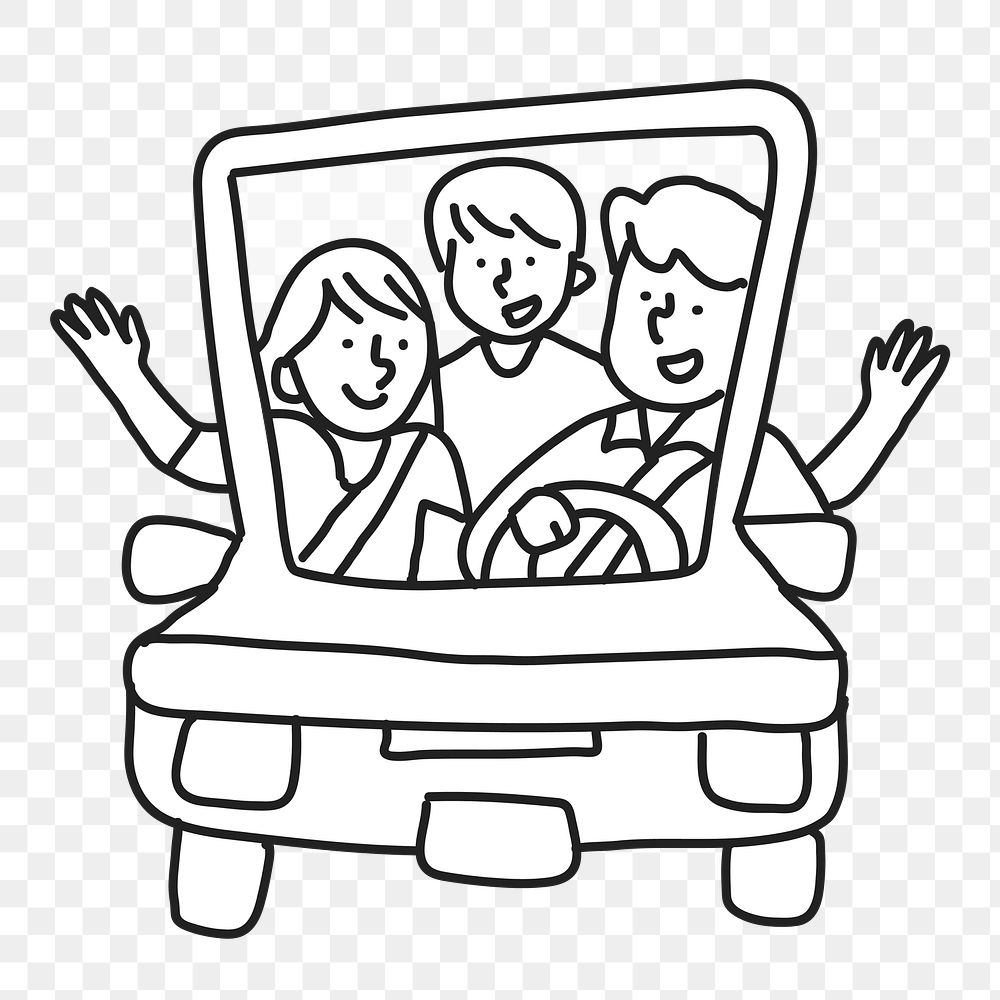 PNG Family road trip line drawing sticker, transparent background