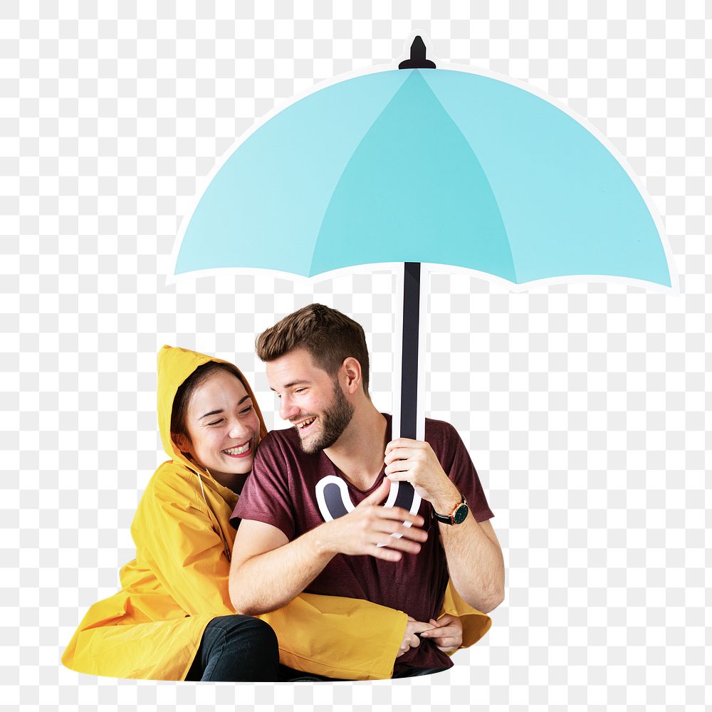 Couple under umbrella png, transparent background