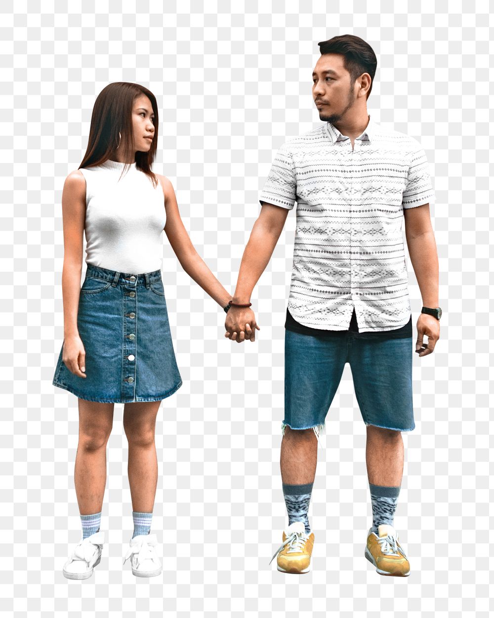 Hand-holding Asian couple  png, transparent background
