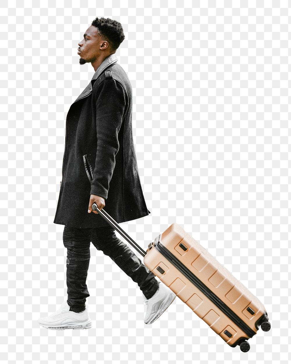 Tourist walking with suitcase png, transparent background