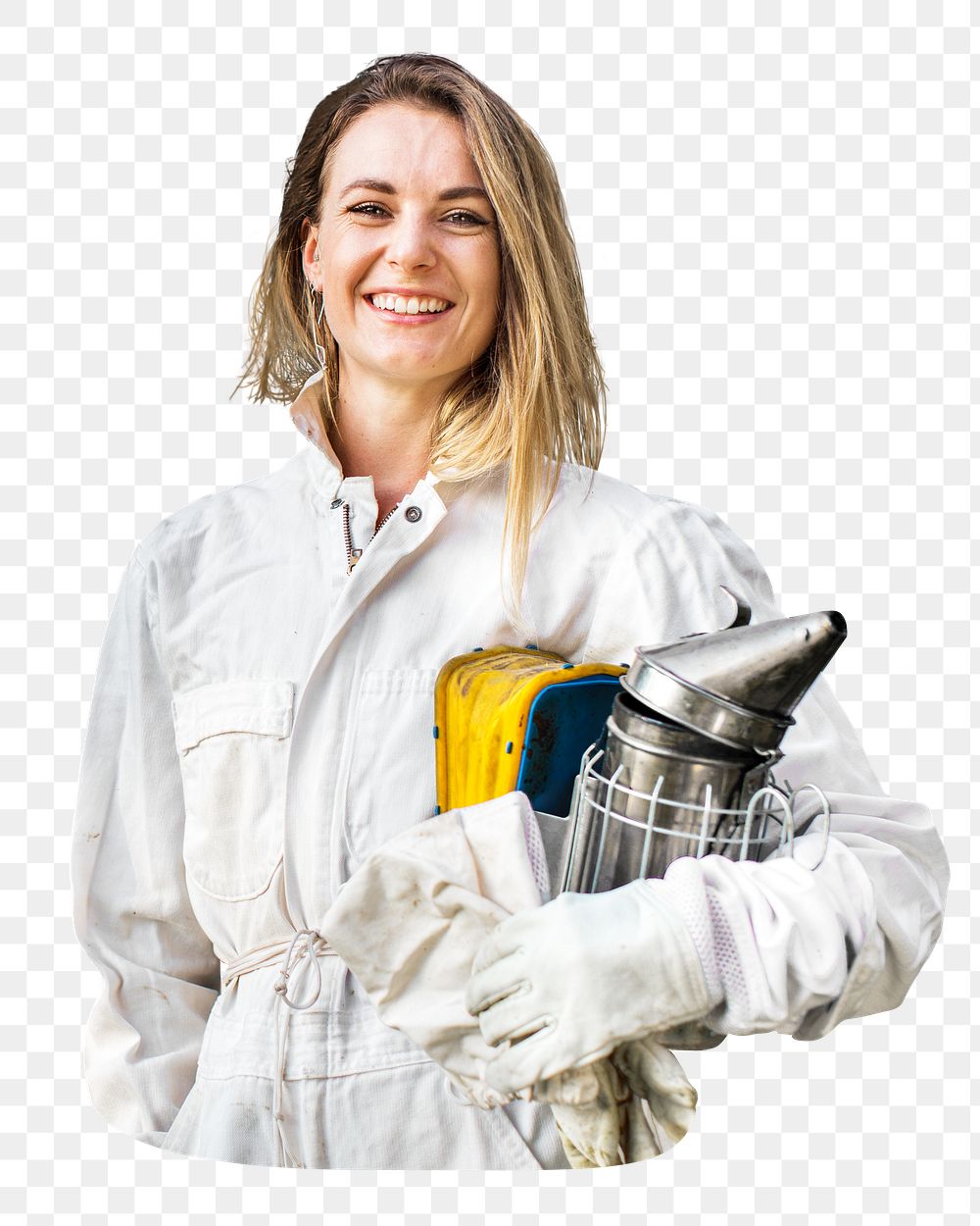 Woman Beekeeper smiling png, transparent background