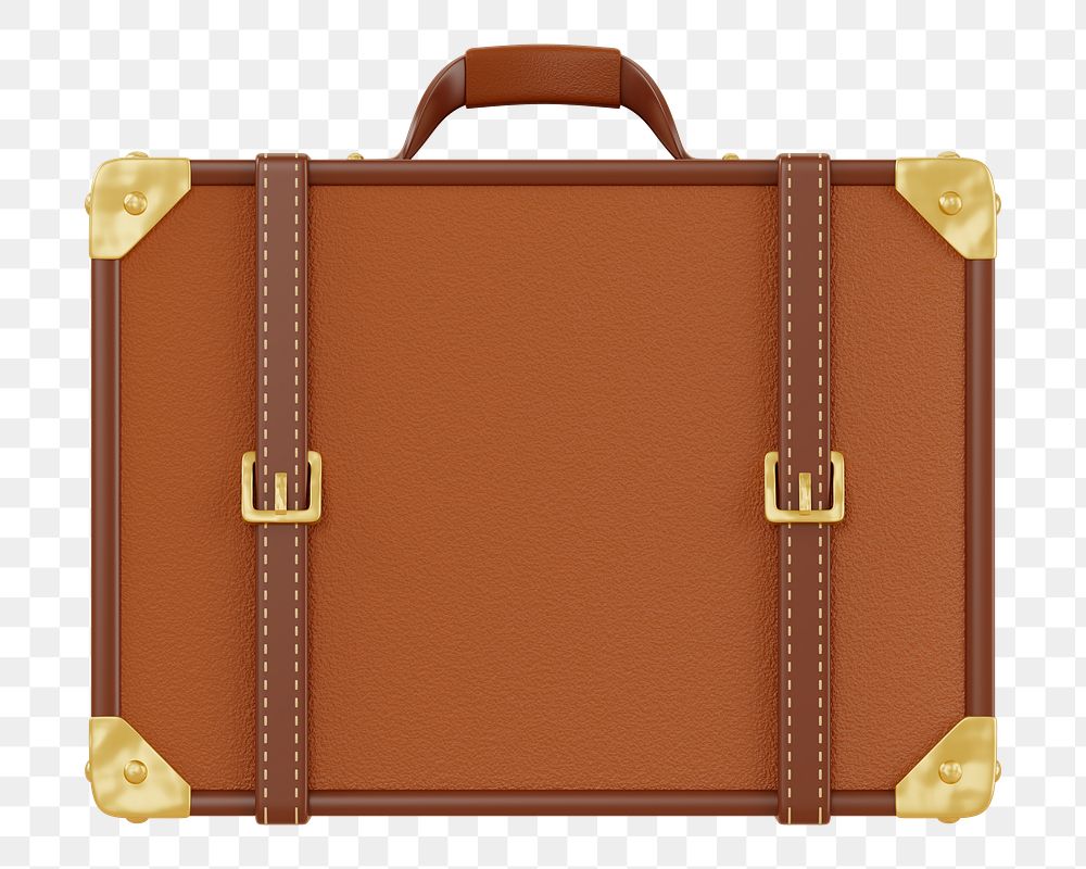 PNG 3D leather suitcase, element illustration, transparent background