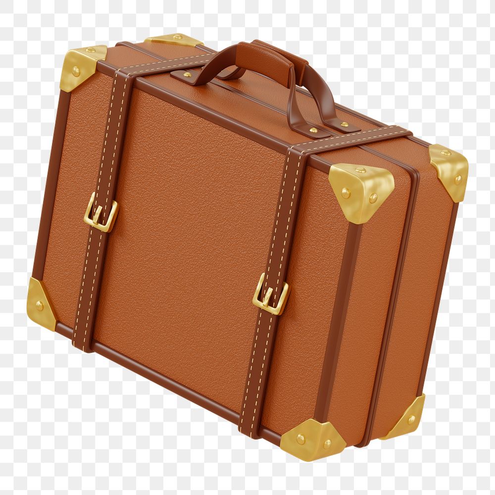 PNG 3D leather suitcase, element illustration, transparent background