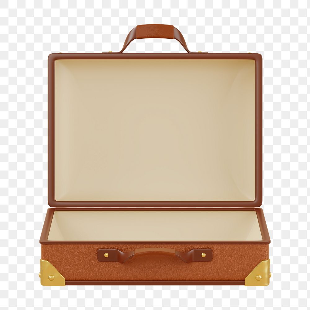 PNG 3D leather suitcase, element illustration, transparent background