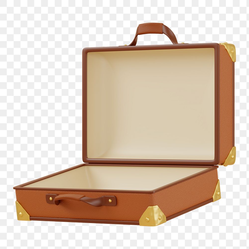 PNG 3D leather suitcase, element illustration, transparent background