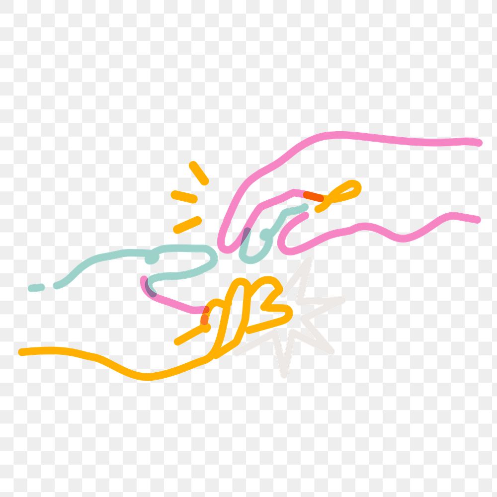 Png hands doodle line art, transparent background