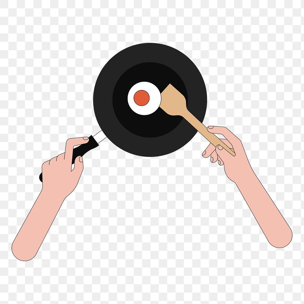 Png frying pan with egg illustration, transparent background