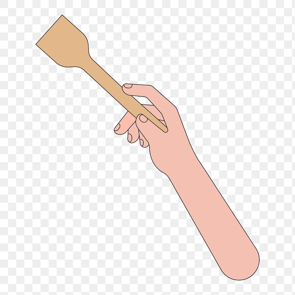 Png hand holding spatula illustration, transparent background