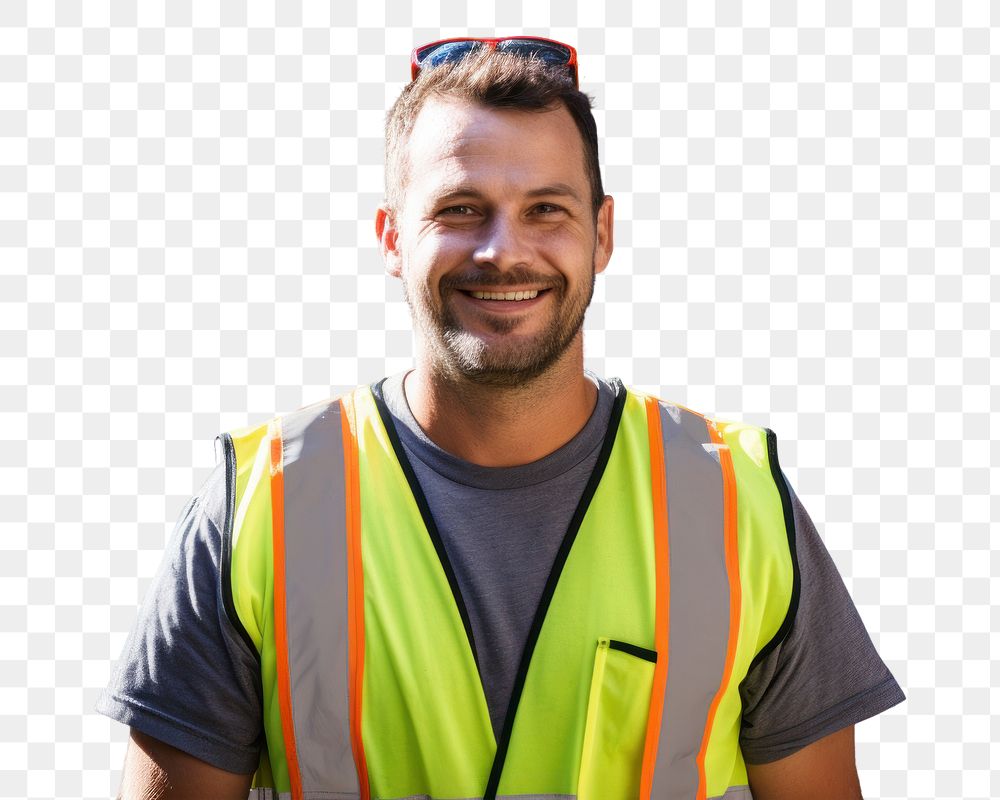 Portrait glasses hardhat helmet. 